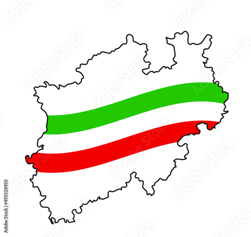 Umriss von Nordrhein-Westfalen mit den drei Landesfarben
