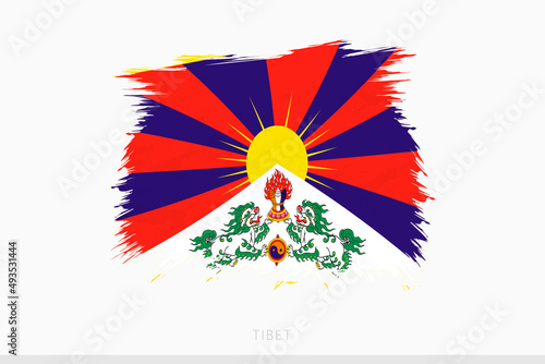 Grunge flag of Tibet, vector abstract grunge brushed flag of Tibet.