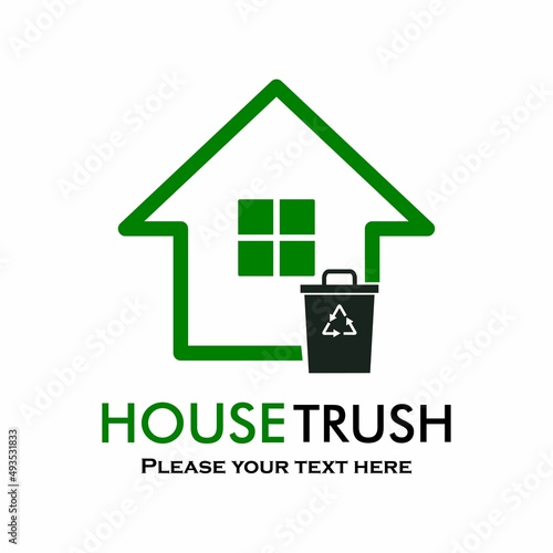 Rubbish house logo design template illustration. there are  trash can symbol house. this is good for nature, eco, education etc