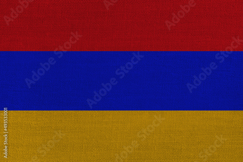 Patriotic textile background in colors of national flag. Armenia