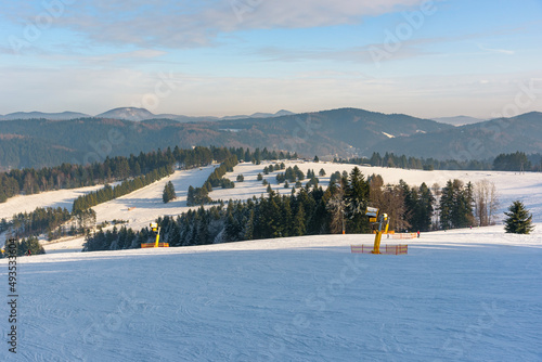 Fototapeta Naklejka Na Ścianę i Meble -  Panoramic winter view of Beskid Sadecki mountains