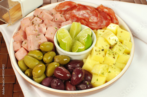 Traditional Brazilian pub cold cuts seen from above
