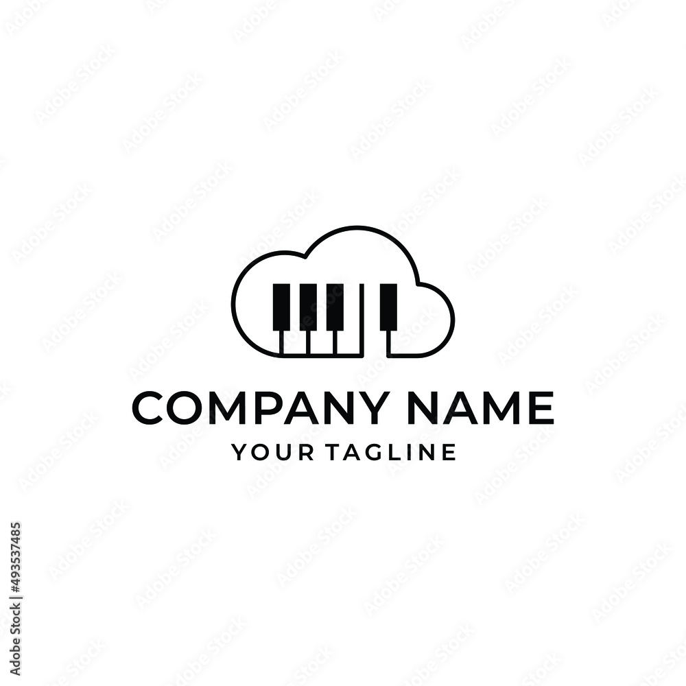 Cloud piano line art logo design Cloud piano line art logo design