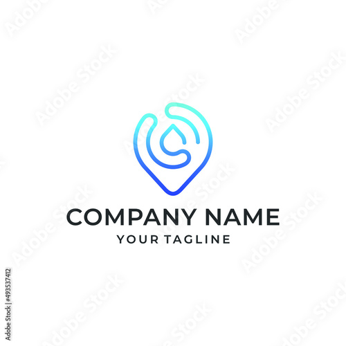 Water and location line art logo design