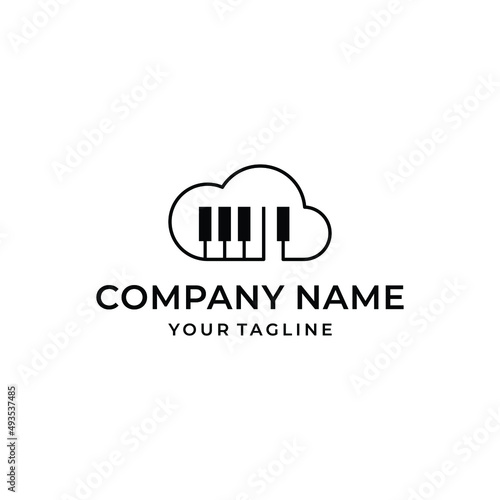 Cloud piano line art logo design