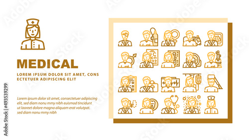 Medical Speciality Health Treat Landing Web Page Header Banner Template Vector. Dentist And Oculist, Immunologist And Therapist, Gynecologist Urologist Doctor Hospital Medical Speciality Illustration