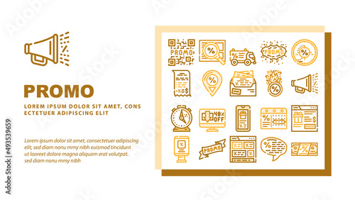 Promo And Advertising Coupon Landing Web Page Header Banner Template Vector. Qr Code On Sale Discount And Newsletter With Advertise Messenger, Promo Street Banner And Promotional Ribbon Illustration