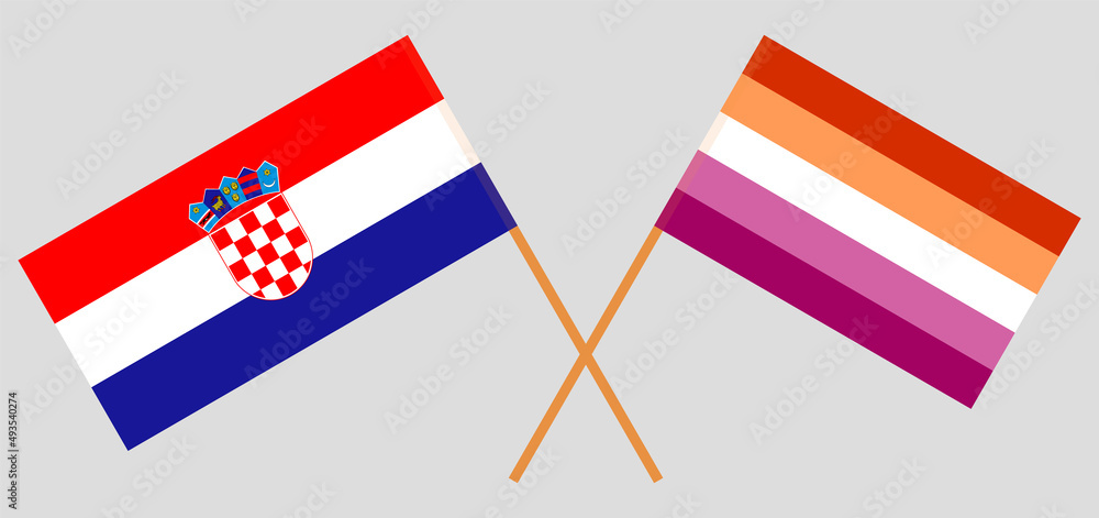 Crossed flags of Croatia and Lesbian Pride. Official colors. Correct proportion Crossed flags of Croatia and Lesbian Pride. Official colors. Correct proportion