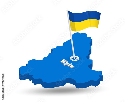 Kyiv region map with Ukrainian flag