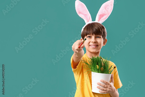 Cute little boy with bunny ...
