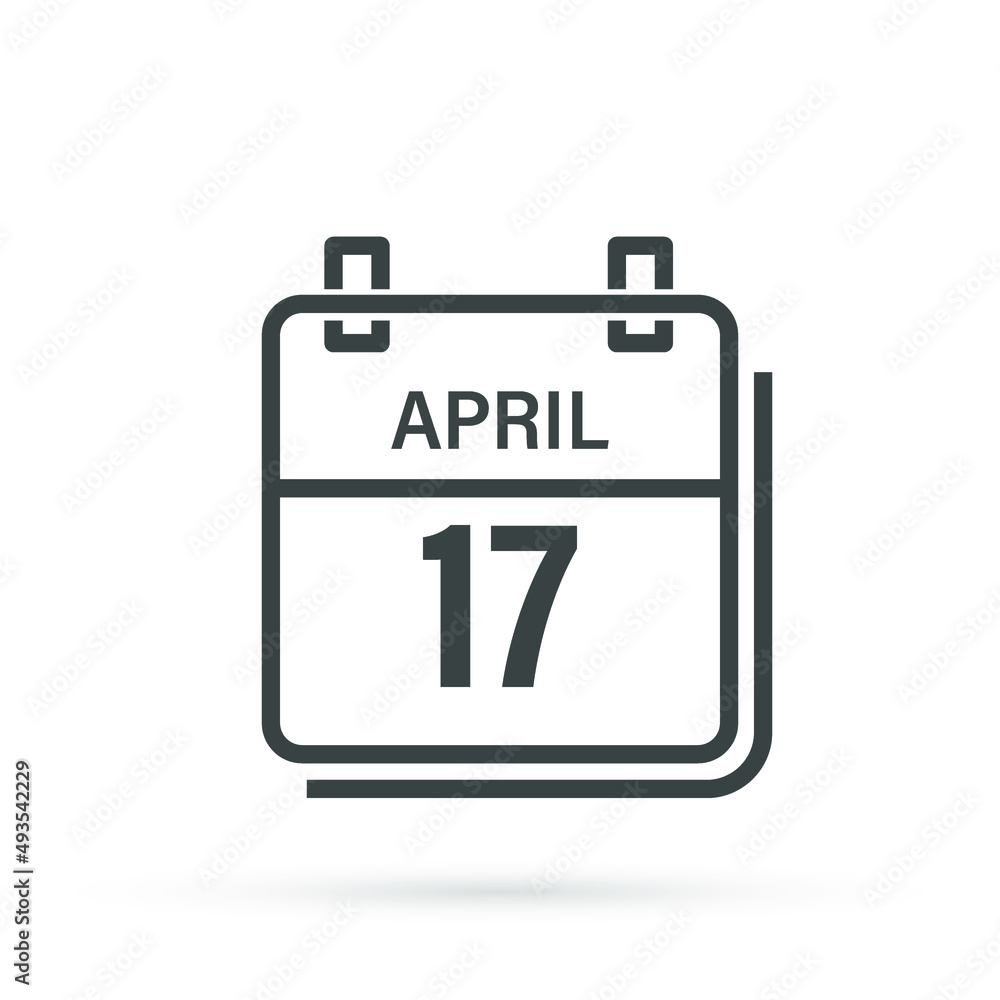 April 17, Calendar icon with shadow. Day, month. Flat vector illustration. April 17, Calendar icon with shadow. Day, month. Flat vector illustration.