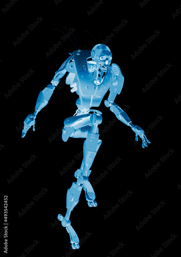 skull bot leaping in a white background skull bot leaping in a white background