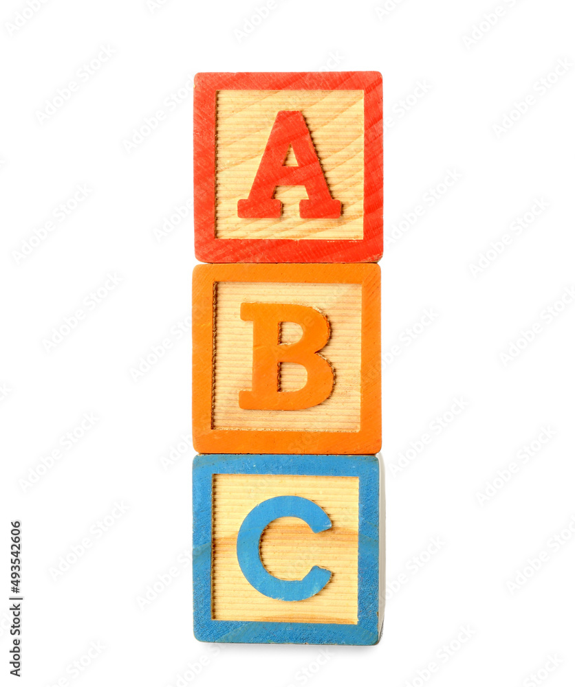 Wooden cubes with letters isolated on white Wooden cubes with letters isolated on white