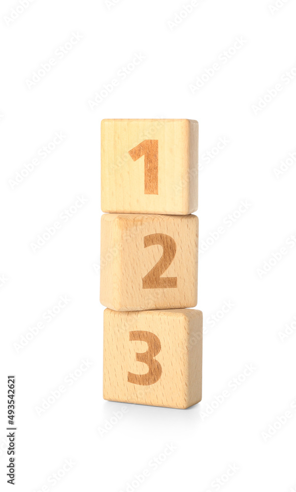Wooden cubes with figures isolated on white Wooden cubes with figures isolated on white