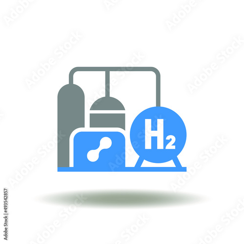 Vector illustration of factory hydrogen. Icon of H2 plant production. Symbol of hydrogen fuel manufacturing.