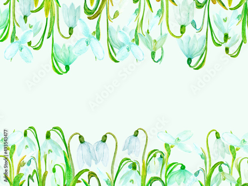 watercolor snowdrop spring floral background