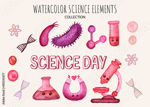 watercolor set of science elements