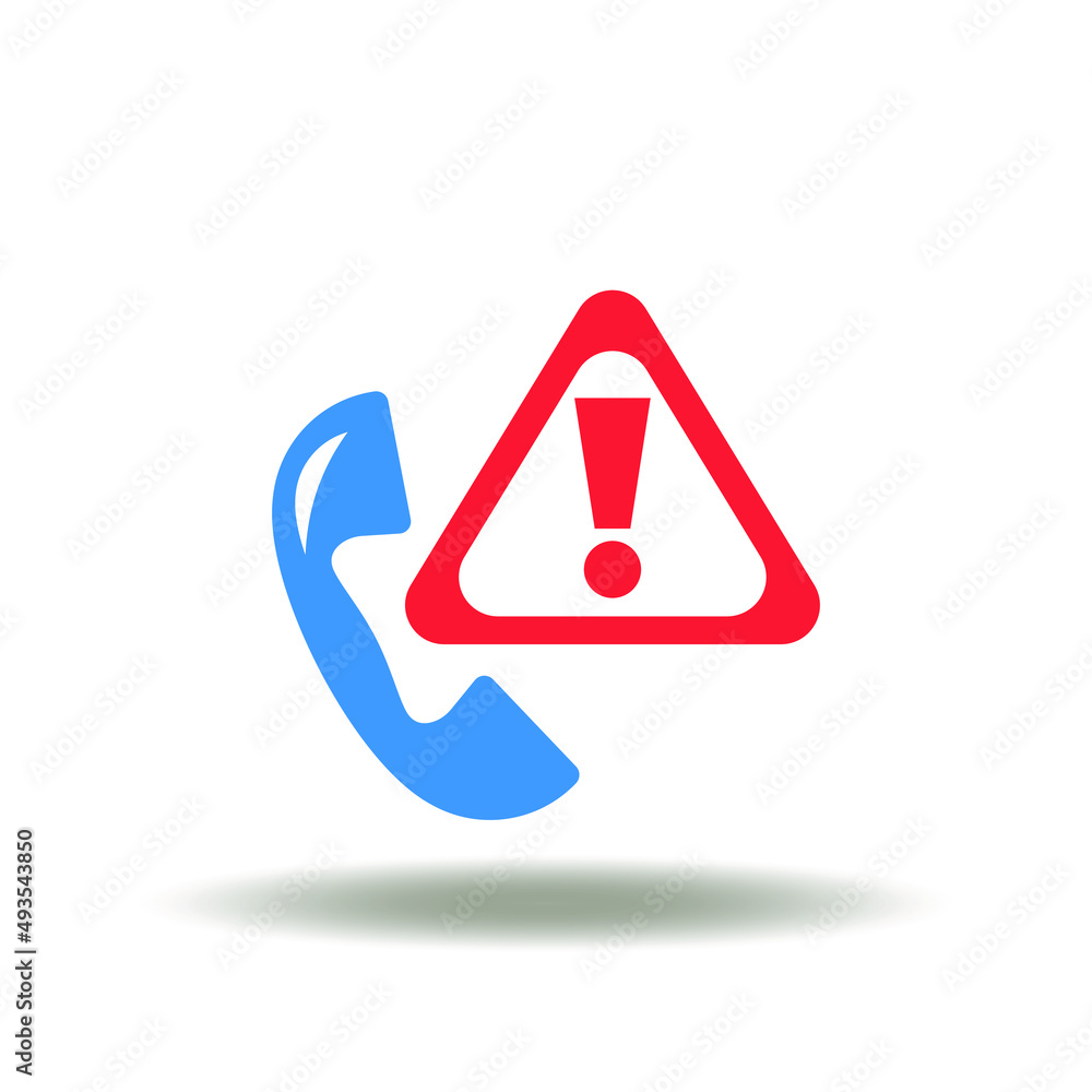 Vector illustration of handset with attention sign. Icon of vishing. Symbol of voice phone call phishing. Vector illustration of handset with attention sign. Icon of vishing. Symbol of voice phone call phishing.