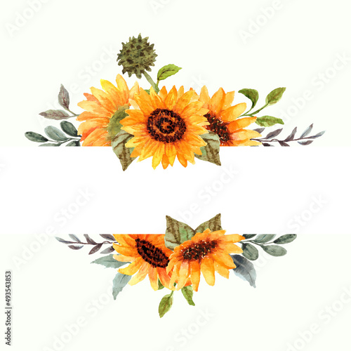 watercolor frame of sunflower
