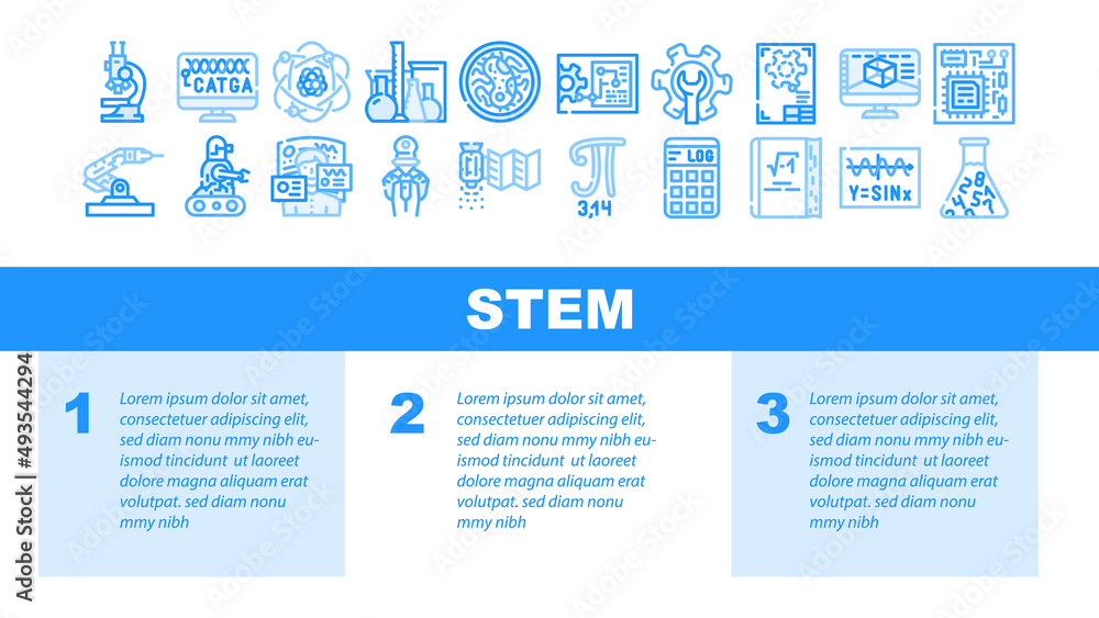 Stem Engineer Process And Science Landing Web Page Header Banner Template Vector. Educational Book And Trigonometry Formula, Stem Engineering Processing Laboratory Researching, Software Illustration