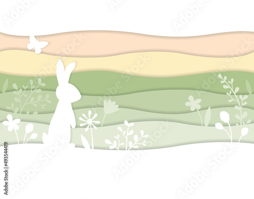 An Easter spring scene in paper layer style with soft colors
