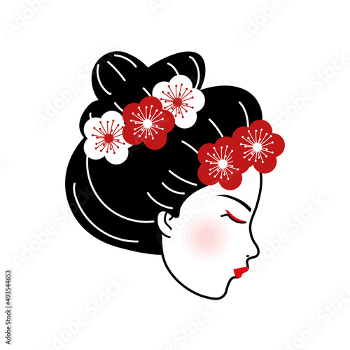 geisha with flowers in hair