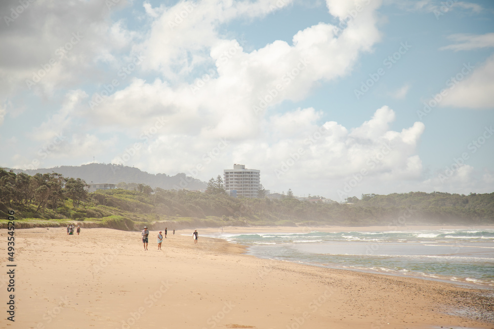 Coffs Harbour, NSW Australia - 17 March 2022: Park Beach foreshore with Muttonbird Island in the distance Coffs Harbour, NSW Australia - 17 March 2022: Park Beach foreshore with Muttonbird Island in the distance