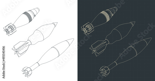 Mortar shells isometric blueprints