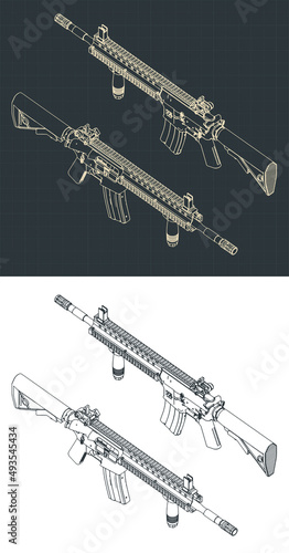 Assault rifle isometric blueprints