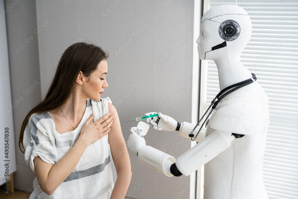 Robot Doctor Injecting Patient Arm