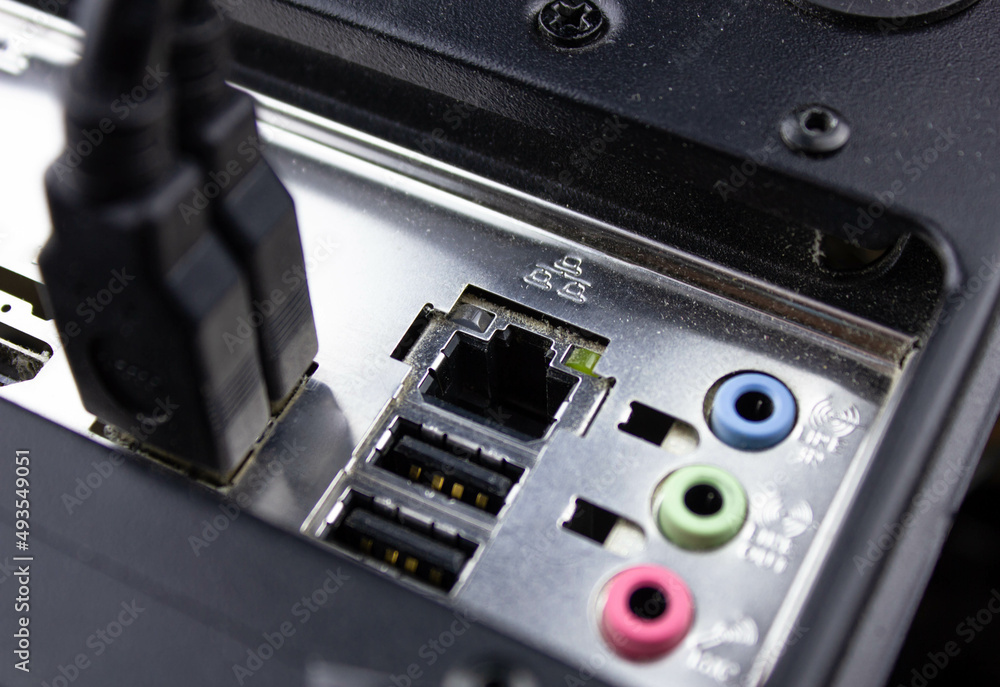 Obraz premium Computer connectors. Computer inputs. Connectors of a personal computer.