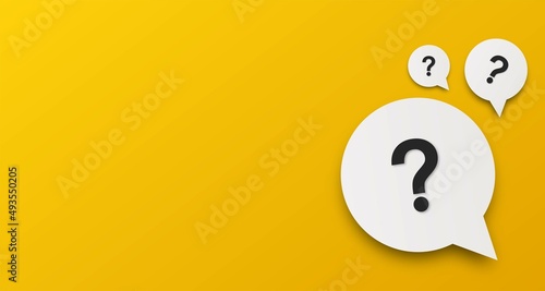Yellow question mark background with text space. Quiz symbol.