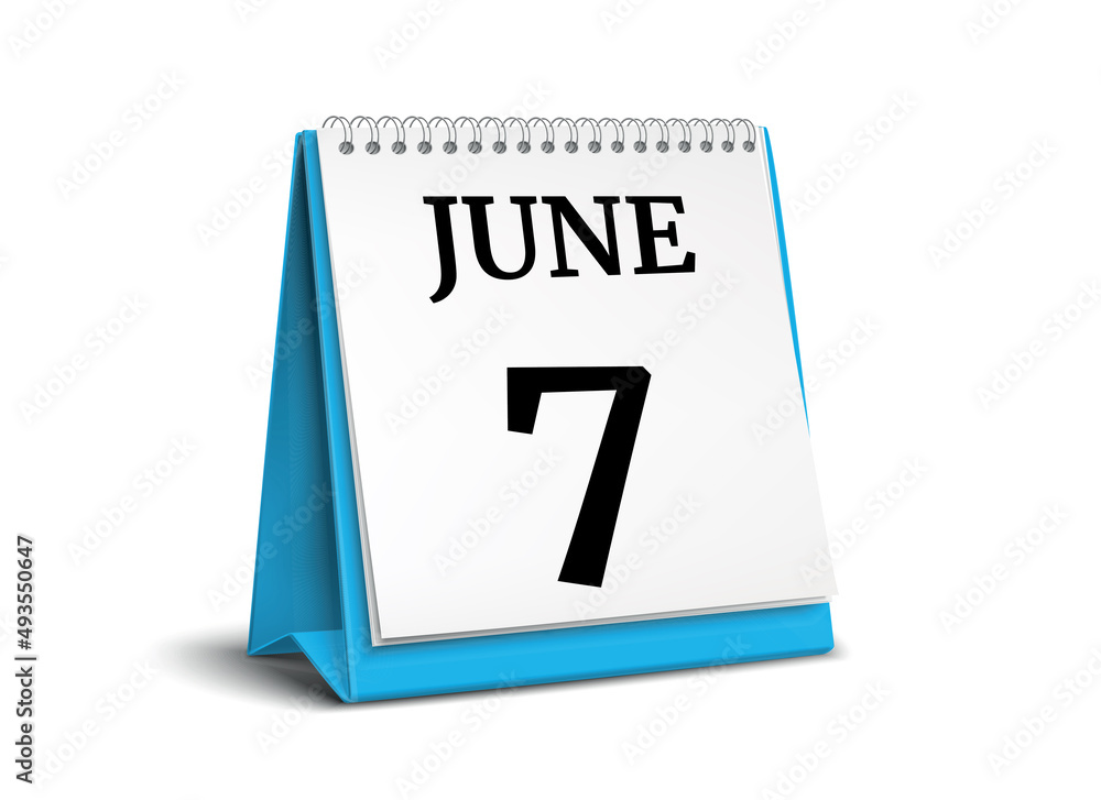 Fototapeta premium Calendar on white background. 7 June. 3D illustration.
