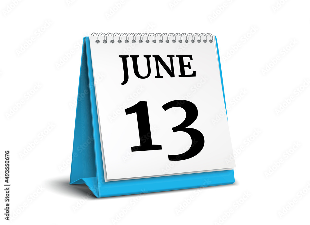 Calendar on white background. 13 June. 3D illustration. Calendar on white background. 13 June. 3D illustration.