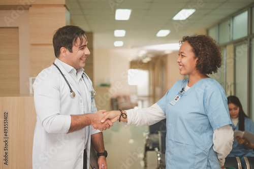 American doctor working in hospital,Team doctor shakehand success