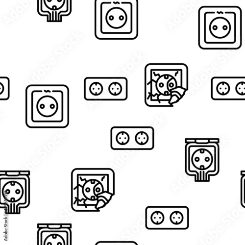 Socket Power Electrical Accessory Vector Seamless Pattern Thin Line Illustration