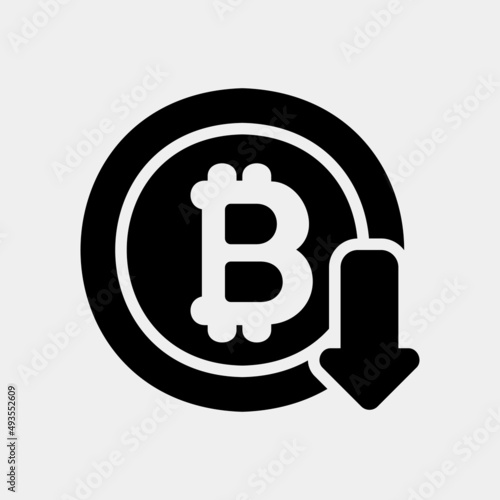 Bitcoin down icon in solid style about currency, use for website mobile app presentation