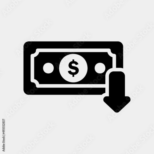 Dollar down icon in solid style about currency, use for website mobile app presentation