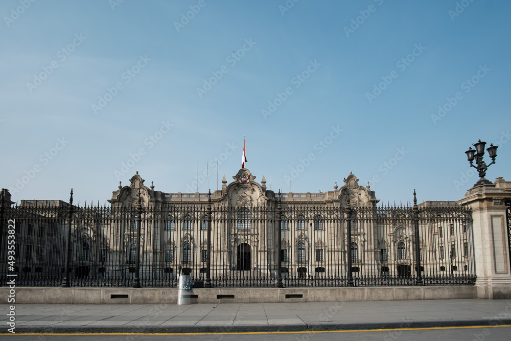 Palace of the Republic latticed in the main square in Lima.