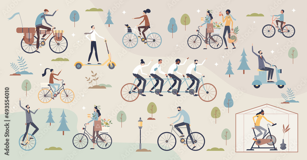 Riding bike set with various bicycle activity athletes tiny person  collection. Outdoor biking activity for modern and hypster transportation  method vector illustration. Elements with cycling lifestyle Stock-vektor |  Adobe Stock
