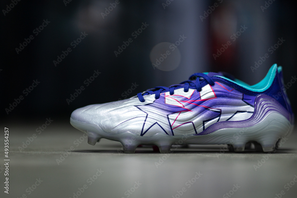 Foto Stock Thailand, March 2022: Adidas football launch new "Copa Sense -  Champions Code Pack" which is designed in theme of star. It for a player  who playing in UEFA Champions League