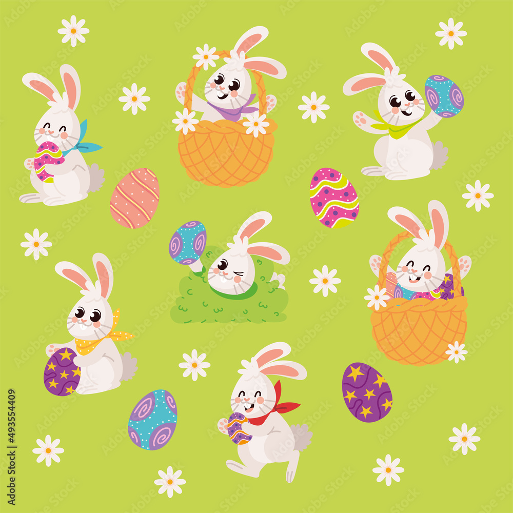 easter rabbits and eggs