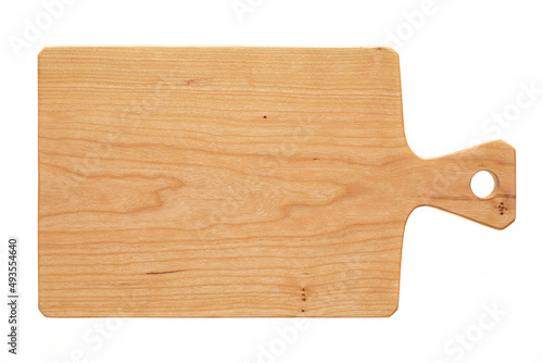 cutting board isolated on white background, Stylized handmade cherry wood chopping board