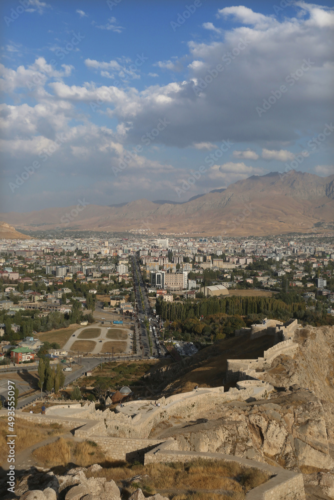 City of Van view from Van Castle in Eastern Anatolia, Turkey. City of Van has a long history as a major urban area.