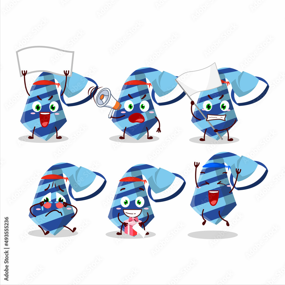 Mascot design style of blue tie character as an attractive supporter