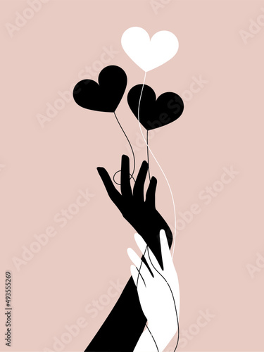 Siluetas de manos y corazones