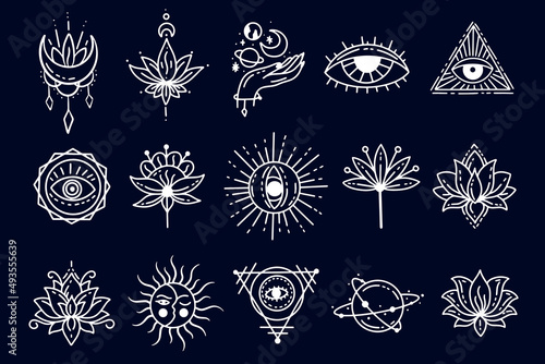 Set Collection Mystical Celestial Clipart Symbol space doodle Esoteric elements vintage illustration