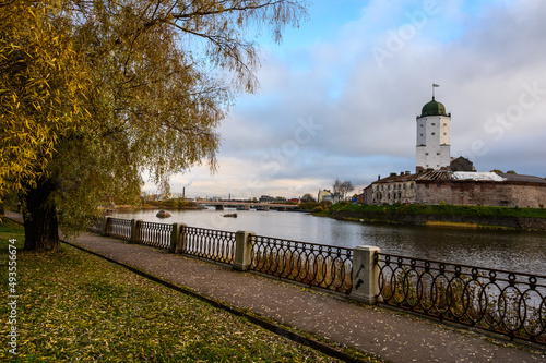 Autumn day. walk around the city of Vyborg. Vyborg Castle. Sightseeing of Russia. Vyborg castle - medieval castle in Vyborg town
