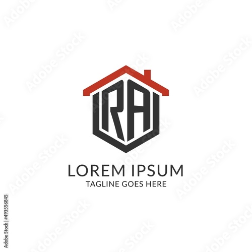 Initial logo RA monogram with home roof hexagon shape design, simple and minimal real estate logo design