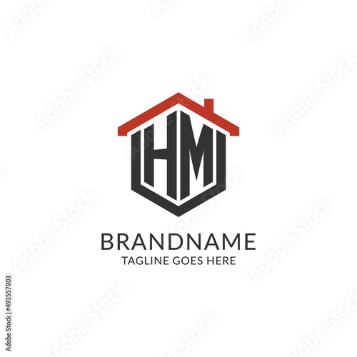 Initial logo HM monogram with home roof hexagon shape design, simple and minimal real estate logo design